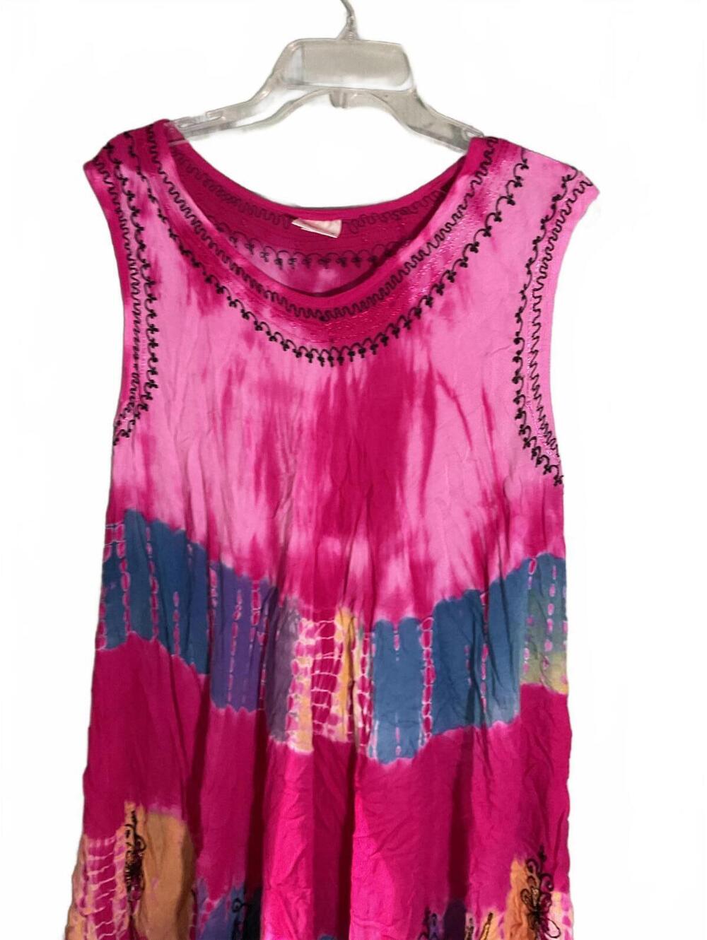 Colorful Boho Embroidered Tie-Dye Dress Plus Size Festival Hippie - Picture 3 of 9